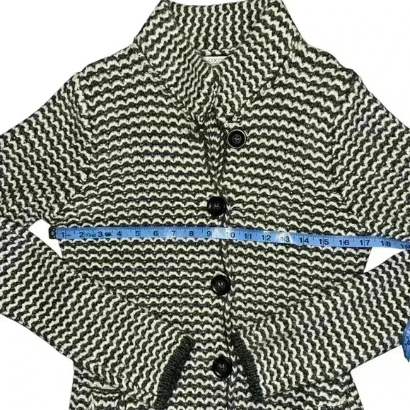 Long Wool Duster Cocogio Sweater Italian Gray Off-White Med button - Picture 9 of 10